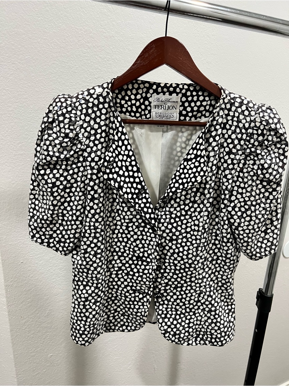 Bergdorf Black and White Dot Puff Sleeve Blouse